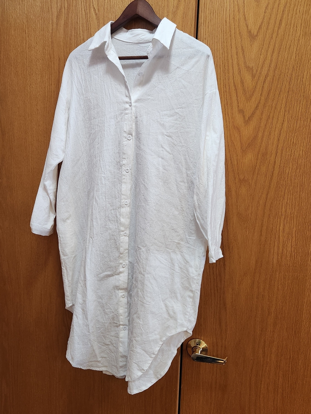 Classic White Long-Sleeve Shirt Dress - Women M/L
